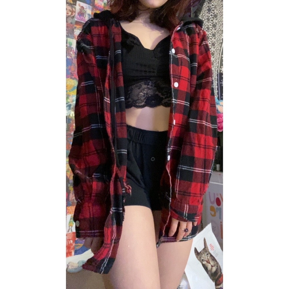 Red pacsun flannel w/ black hoodie